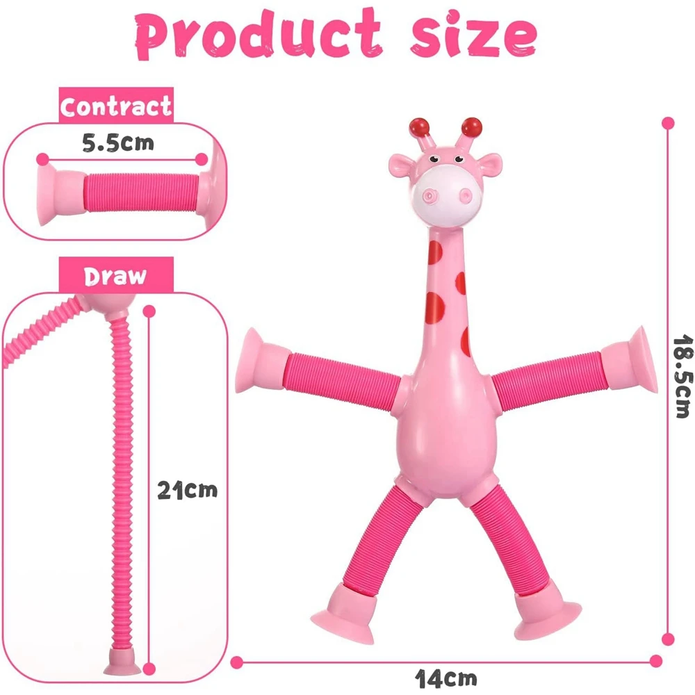 4PCS Telescopic Suction Cup Giraffe Toy Pop Tubes Fidget Toys Shape Changing Tubes Sensory Toys Funny Gift for Kids Boys Girls