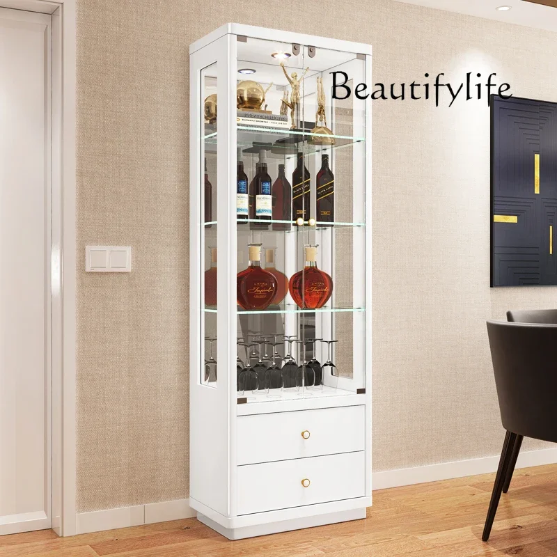 

Living room multi-function wall TV side wine cabinet with lock display cabinet double door glass decorative cabinet