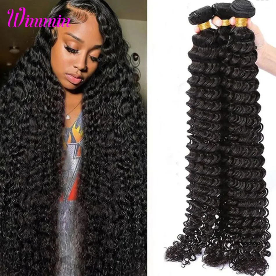 wimmin human hair bundles deep wave bundles 100% human hair raw hair bundles Brazilian Virgin Hair Natural Color 1/2/3 pc   12A