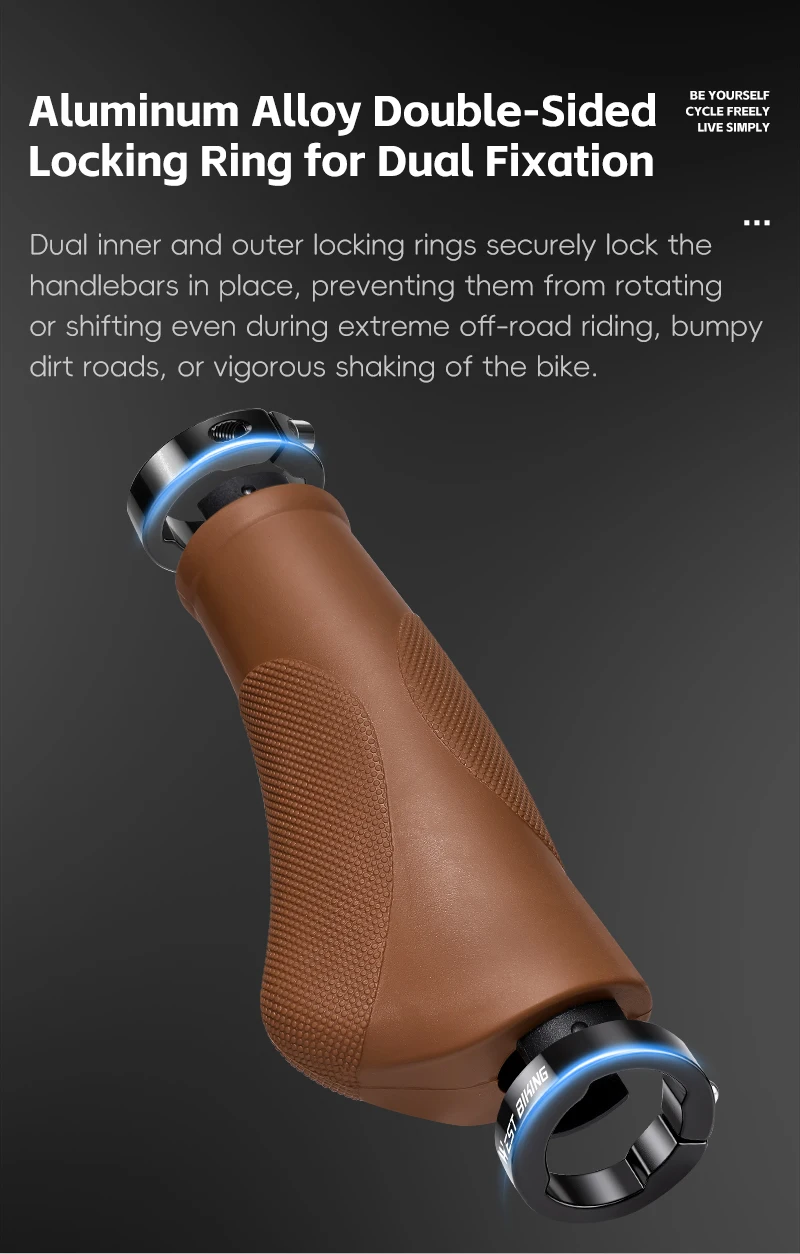 WEST BIKING Ergonomische Lock-On Fahrradgriffe Rutschfester TPR-Gummi Stoßdämpfender Lenkergriff für Mountainbikes und Pendlerfahrräder Braun – Detail 6