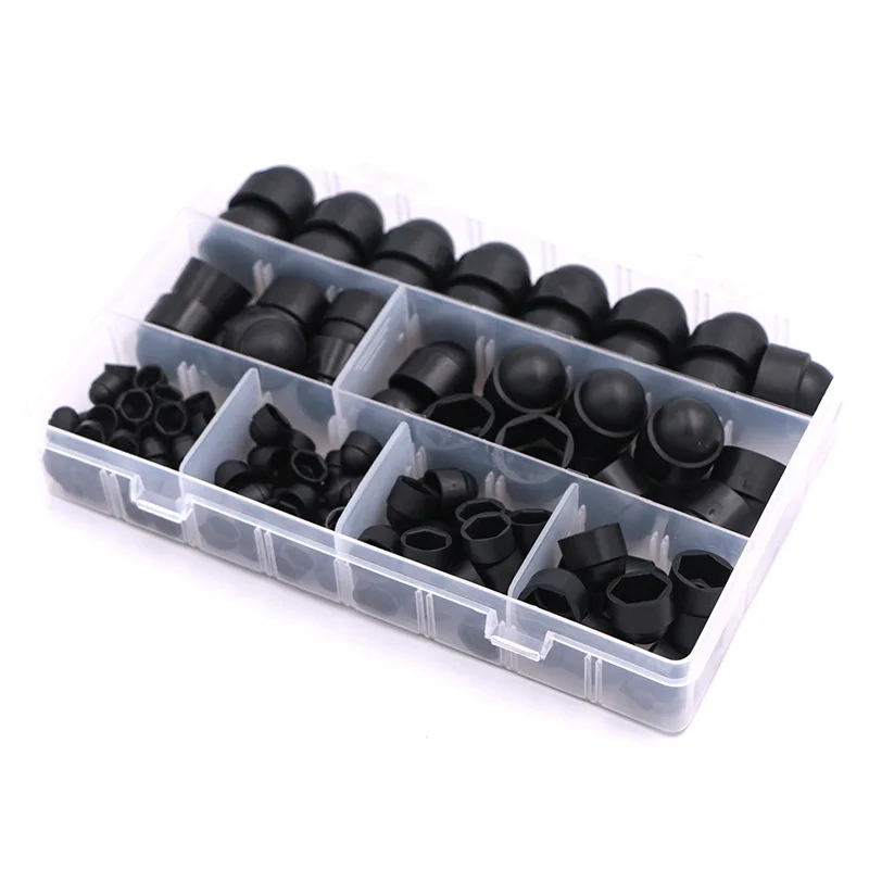 

145pcs Black Hex plastic nut Cover cap Assortment Kits M4 M5M6M8M10M12 Dome Screw nut bolt Covers Protection Cap for Car Wheels