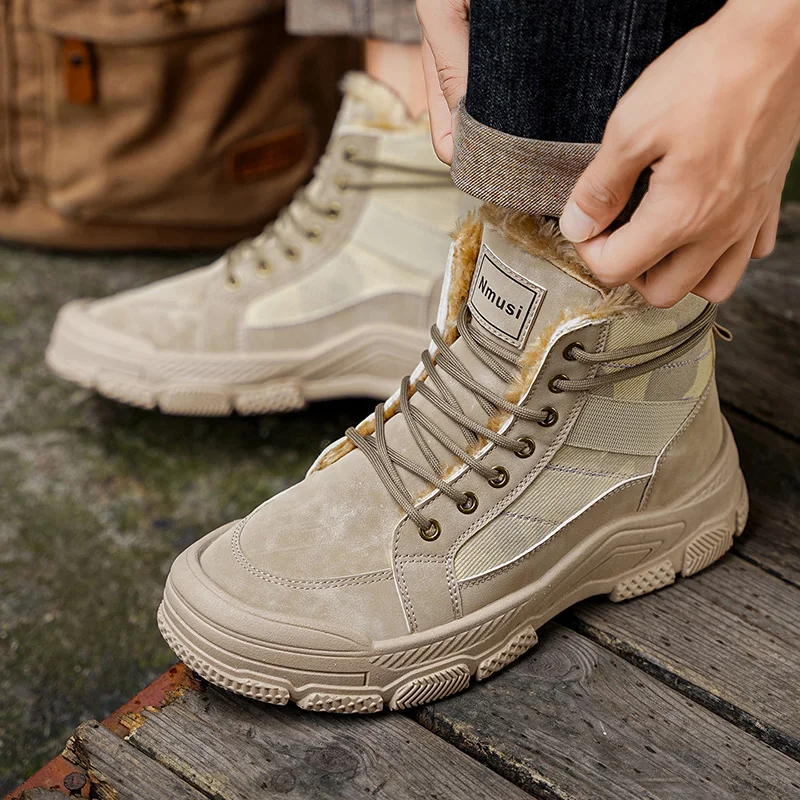 Зимние популярные мужские ветрозащитные ботинки, осенние и зимние теплые ботинки на толстой подошве, уличная обувь с высоким берцем, мужские повседневные модные ботинки