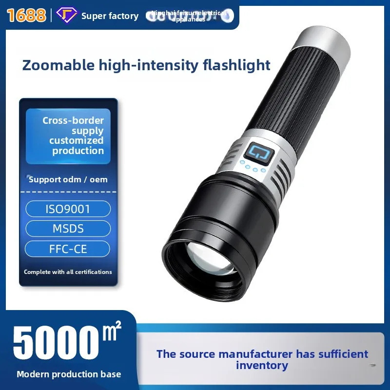 New Super Bright Aluminum Alloy LED Flashlight Outdoor USB C Rechargeable Telescopic Zoom Long Runtime for Climbing Torch