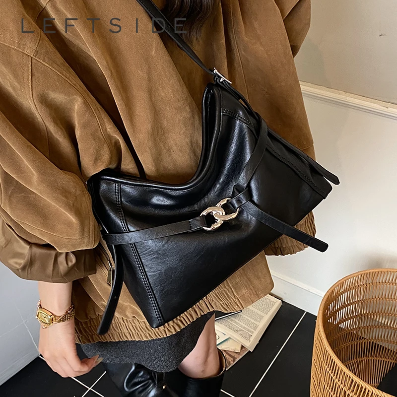 

LEFTSIDE Women Pu Leather Simple Shoulder Bag 2025 Winter Retro Crossbody Bag Luxury Designer Trend Female Handbags and Purses
