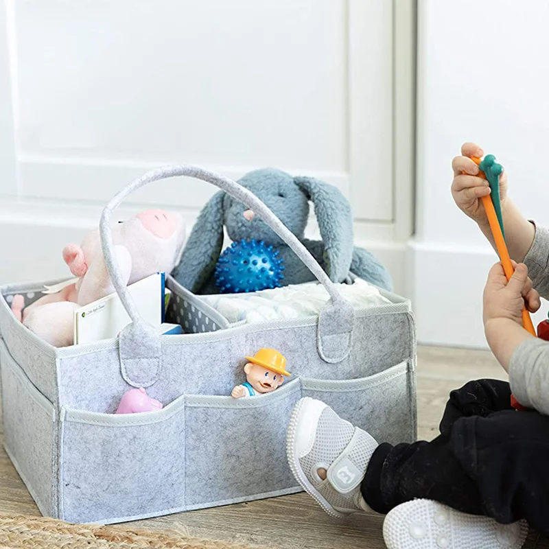 Sac de rangement multifonction en feutre pour bébé, sac à couches pour nourrissons, support Portable, caddie à langer, porte-couche pour enfant, grande poche