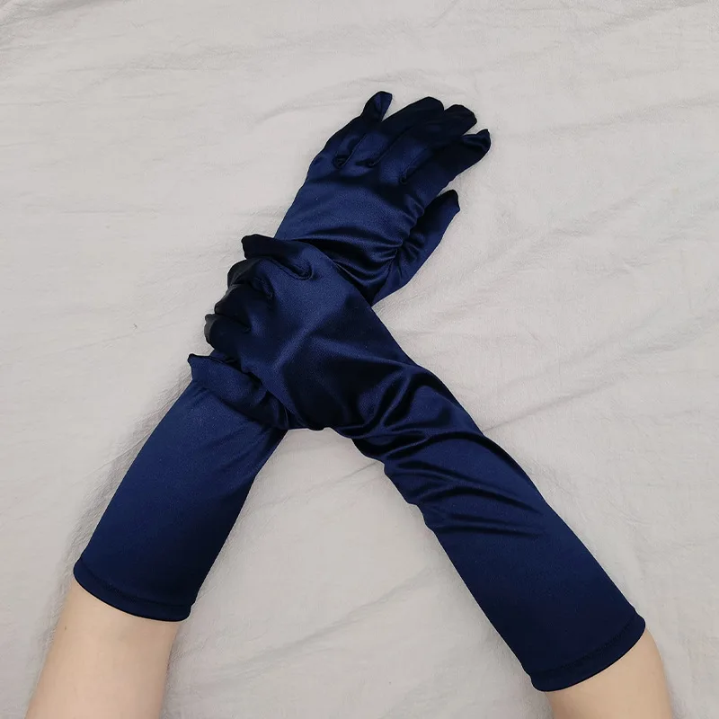 38CM Satin High Elasticity Solid Women Halloween Cosplay Stage Performance Etiquette Gloves Sun Protection Sunscreen Fashion