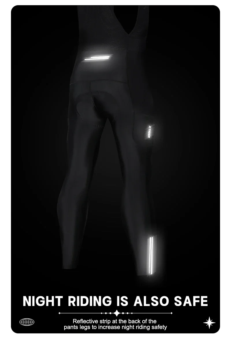 X‑TGER Winter-Fahrrad-Latzhose, Fleece, warm, Fahrrad-Latzhose mit 5D-Polsterung, 3 Taschen, für Herren, Langstrecken-Fahrradhose für kaltes Wetter – Detail 6