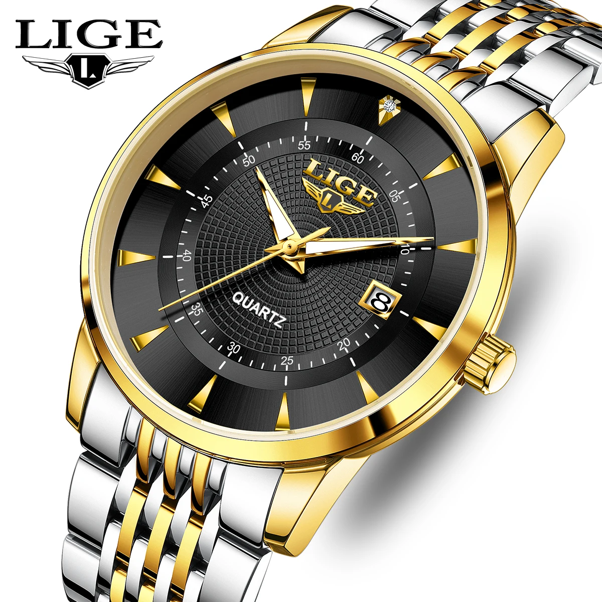 

LIGE Design Простые кварцевые часы для мужчин Модные роскошные часы с ремешком из нержавеющей стали Водонепроницаемые мужские часы с деловым календарем