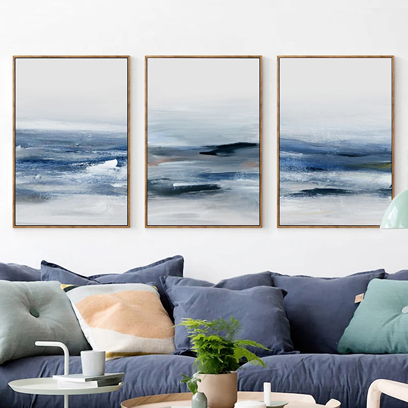 Abstract Water Color Blue Sea Canvas Poster Painting Beach Landscape Wall Art Picture For Home Living Room Decor Aesthetic