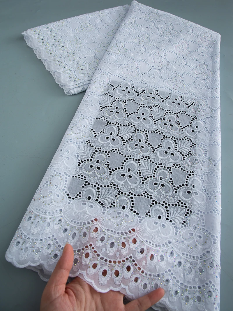 African High Quality Nigerian Embroidered Cotton Swiss Lace Fabrics with Stones Lace Wedding Dresses For Women Sew,2.5yards 4537