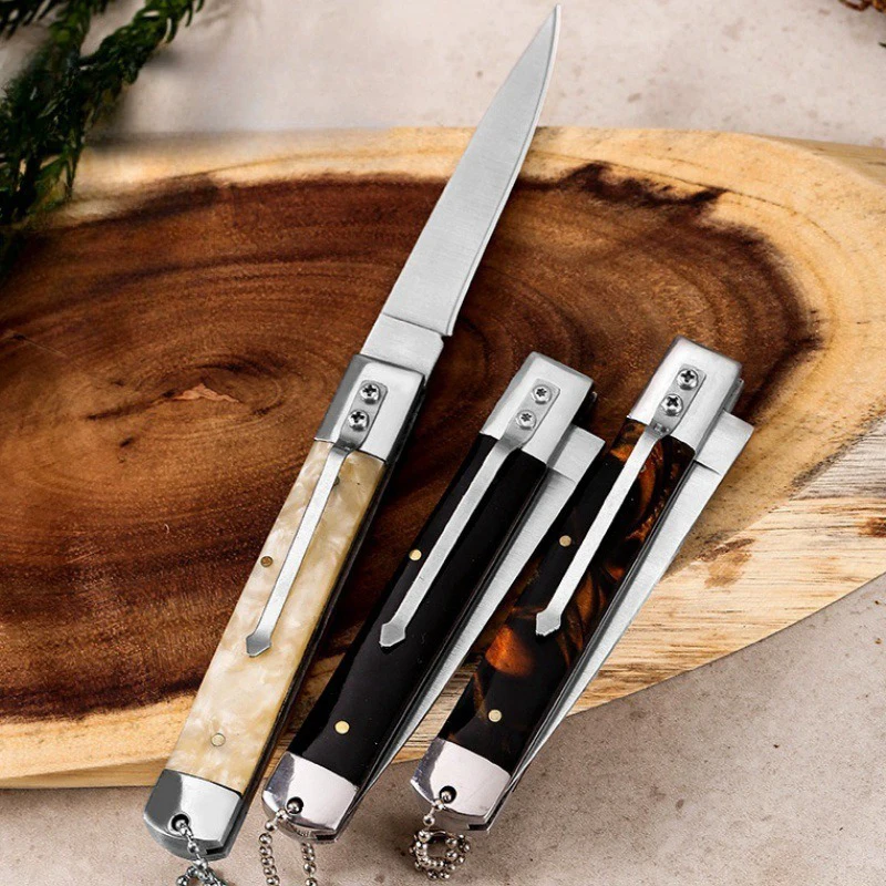 Portable Resin Handle Folding Knife Multifunctional Outdoor Camping Pocket Knife Stainless Steel BBQ Cutting Tools Fruit Knives