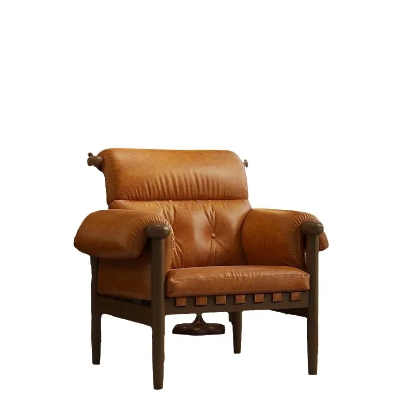 Medieval, leather solid wood single sofa, lazy sofa king chair
