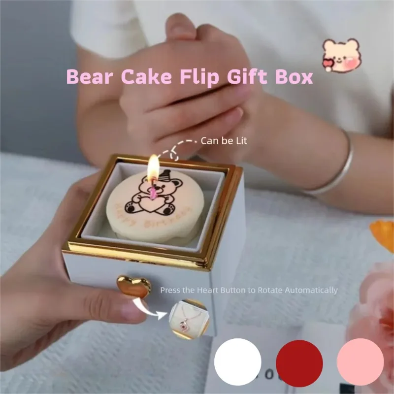 Little Bear Cake Rotating Ring Box,Interior Jewelry Holder for Proposal, Engagement & Necklace Storage