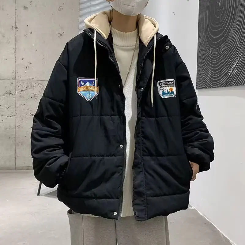 

Свободный крой, мужская хлопковая куртка, осенне-зимнее тяжелое пальто 250, пуховое пальто с капюшоном, одинаковое пальто для пар