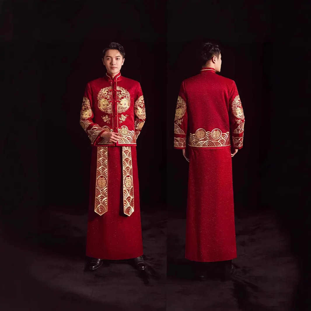 

Yourqipao Groom Xiuhe Chinese Style Wedding Costume Plus Size Toast Suit Tang Suit Traditional Chinese Clothing Xiuhe for Men
