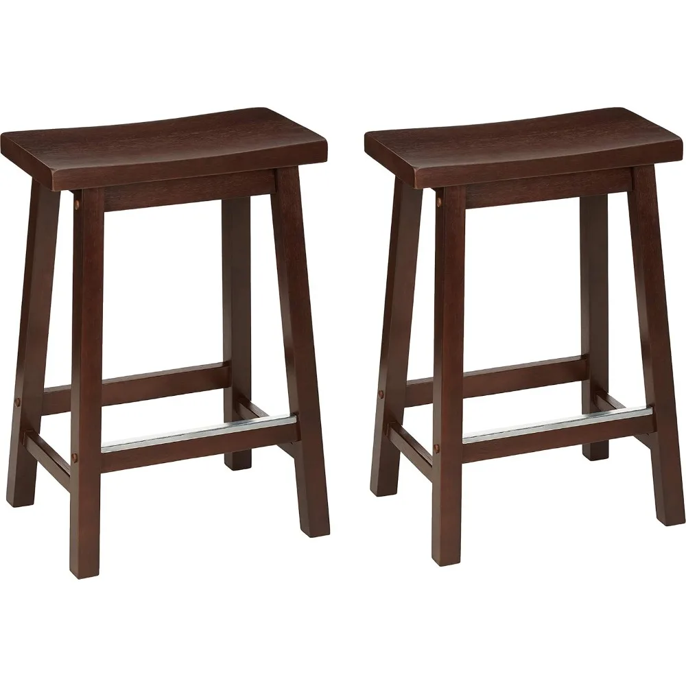 

Solid Wood Saddle-Seat Kitchen Counter-Height Stool, 24-Inch Height, Walnut Finish - Set of 2