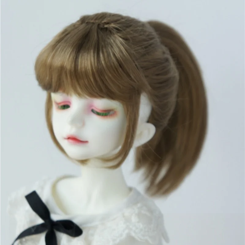 JD289 1/6 1/4 1/3 Synthetic Mohair BJD Wigs 6-7 7-8 8-9 YOSD MSD SD High Single Ponytail Wig With Full Bangs NobelLady Doll Hair