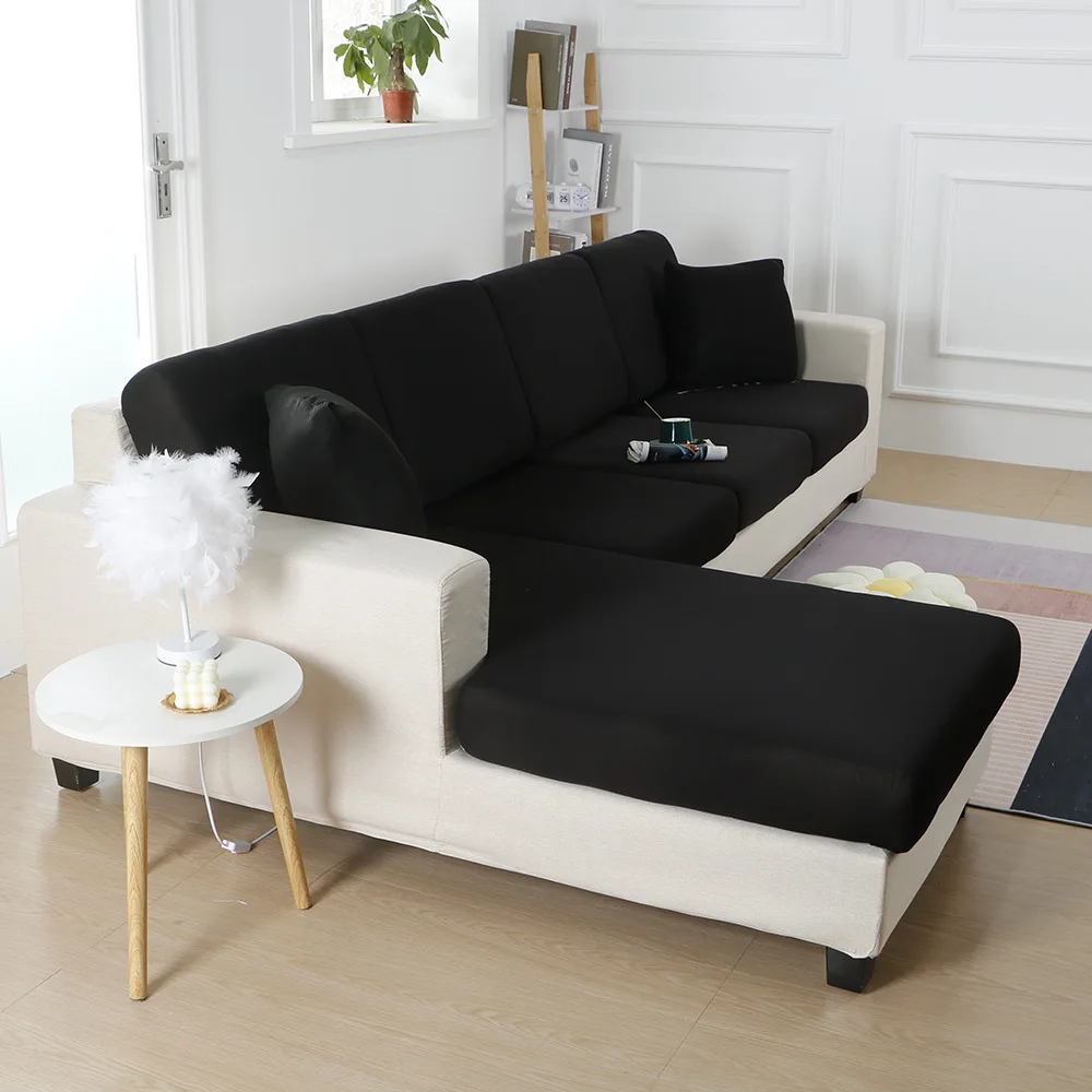 Black Sofa Seat Cushion Covers for Furniture Elastic Protector Covers Pets Kids Washable Removable Livingroom Sofas Cushion Case