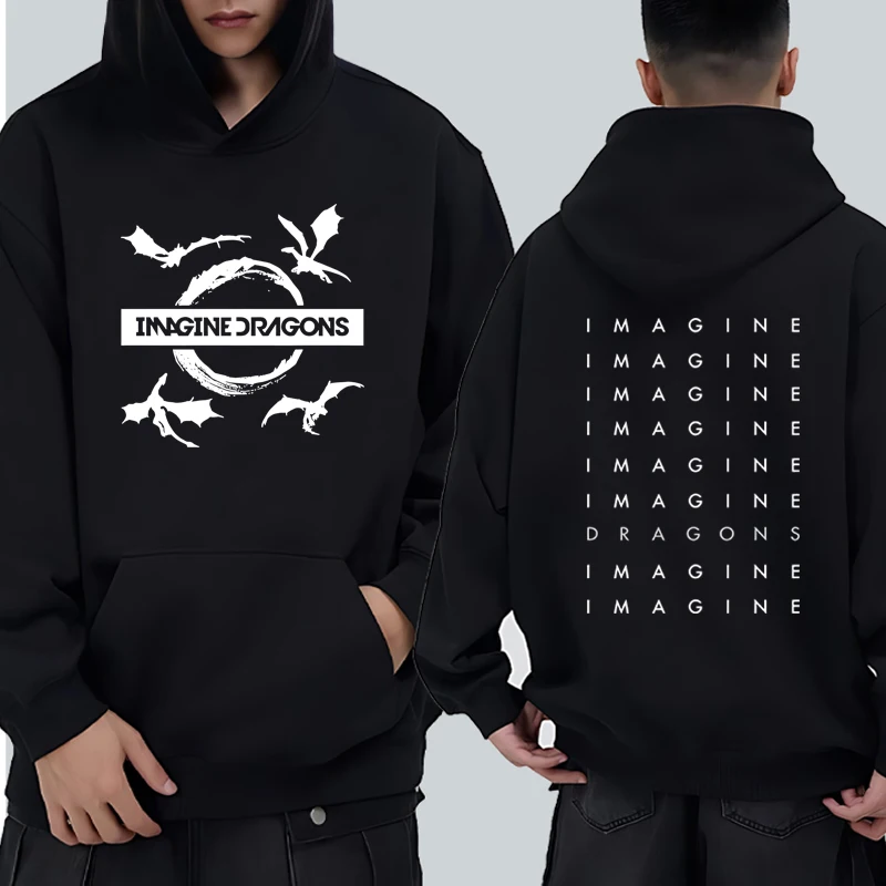 

Rock band Imagine Dragons Tour 2025 Double Sided print Winter Hoodie Men women vintage punk streetwear Unisex Fleece Sweatshirt