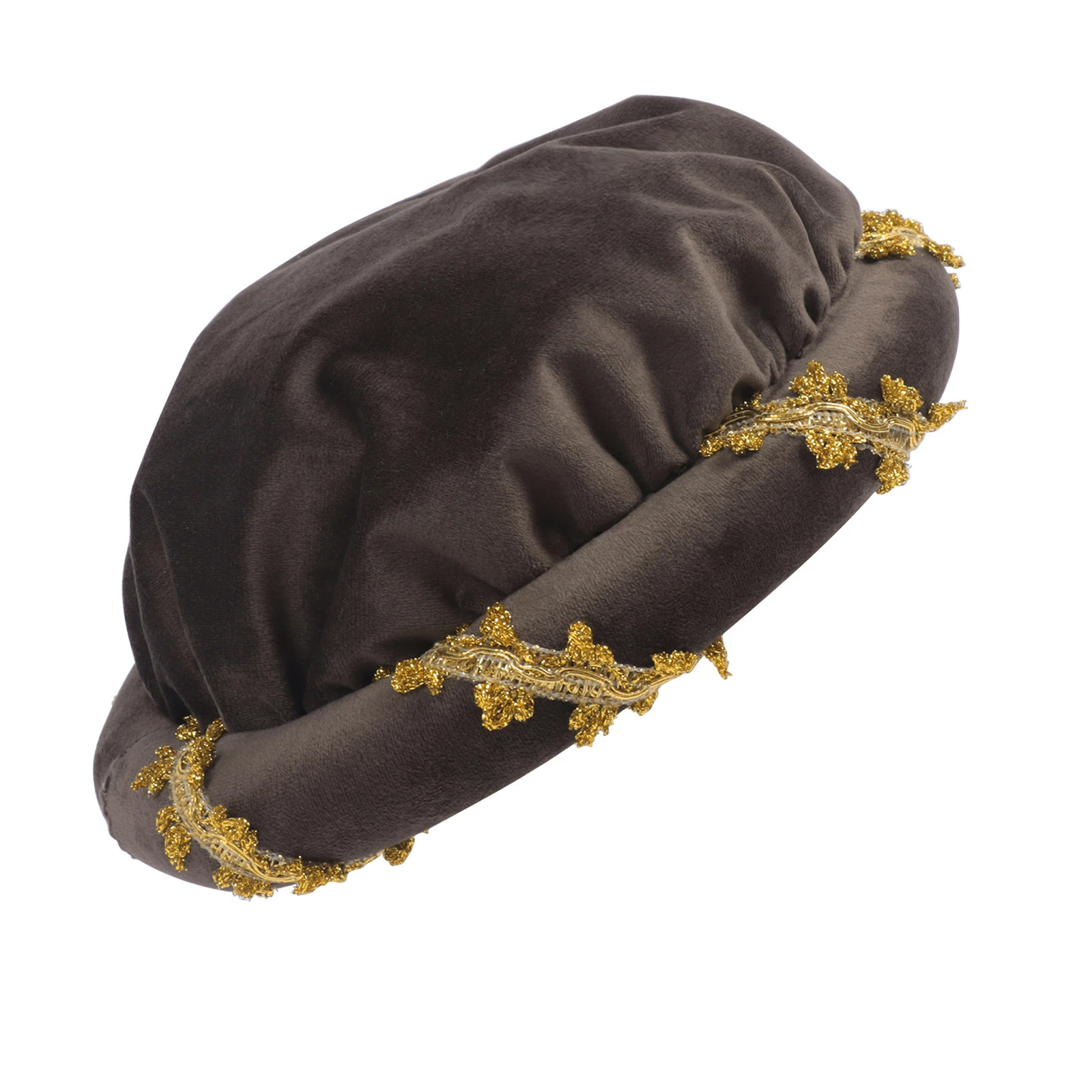 Men Women Medieval Tudor Velvet Hat Renaissance Royal Gold Embroidery Trim Hat Noble Headwear For Adult Carnival Themed Party