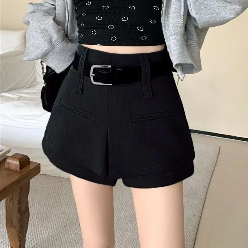 Solid Shorts Women High Waist A-line Loose Summer Girls Simple All-match Leisure Korean Style Streetwear Trendy Chic Designed