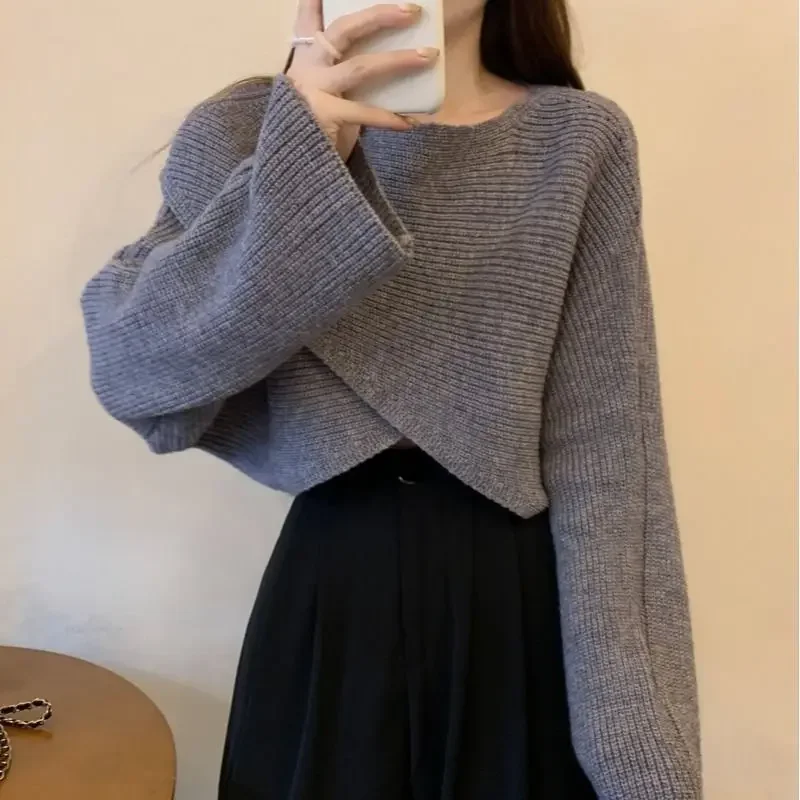 

Loose Knitted Sweater Autumn Winter Fashion Comfortable Breathable Ice Silk Top Soft Cozy Women's Long Sleeve Cross Design