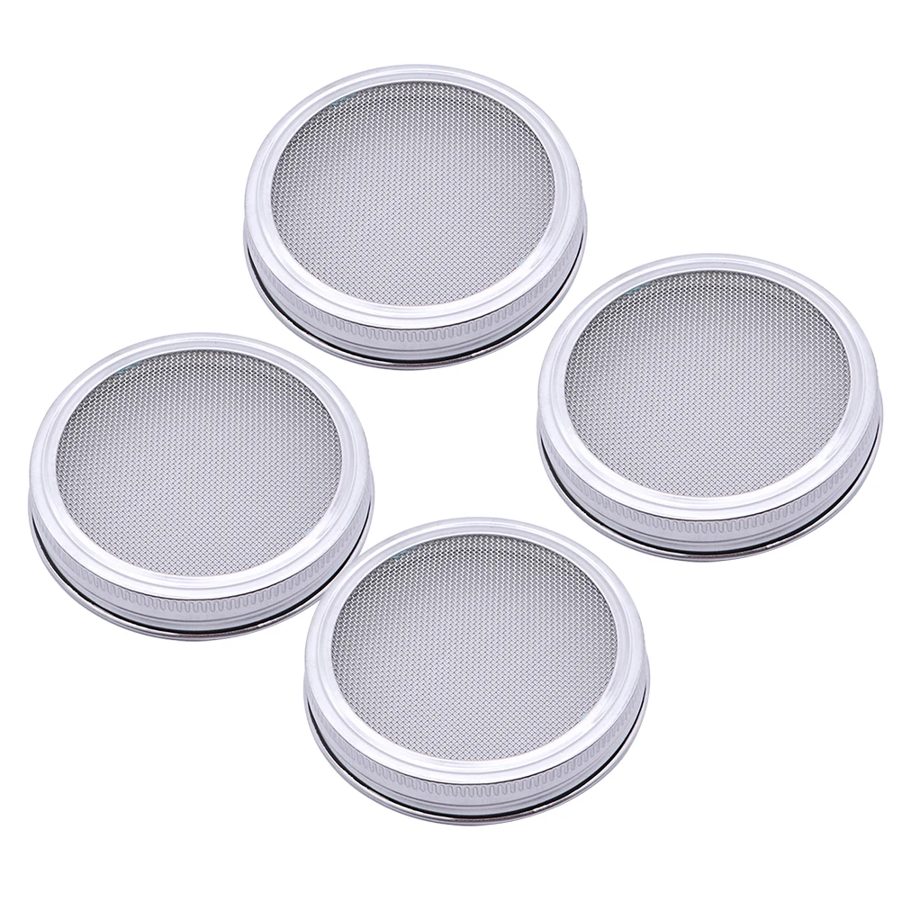 

4pcs Stainless Steel Sprouting Lids for Mason Jars Removable Mesh Easy Clean Sprout Seeds Cover Strainer Sifter