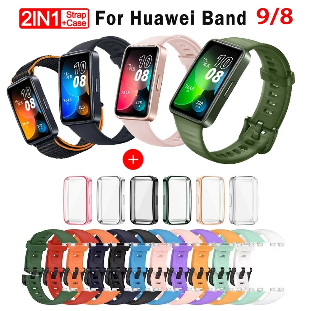 Silikonarmband für Huawei Band 9, Uhrenarmbänder, Ersatzarmband, Zubehör für Huawei Band 8, Displayschutzfolie