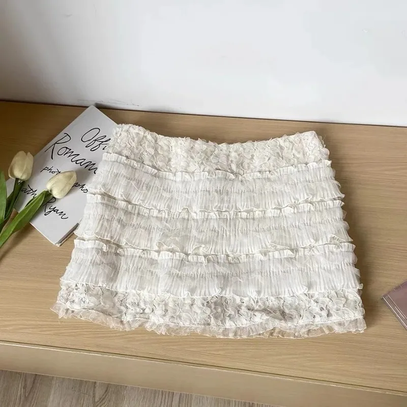 

Women's Sweet Lace Tiered Cake Skirt Low Waist Bodycon Anti-Slip Mini Skirt