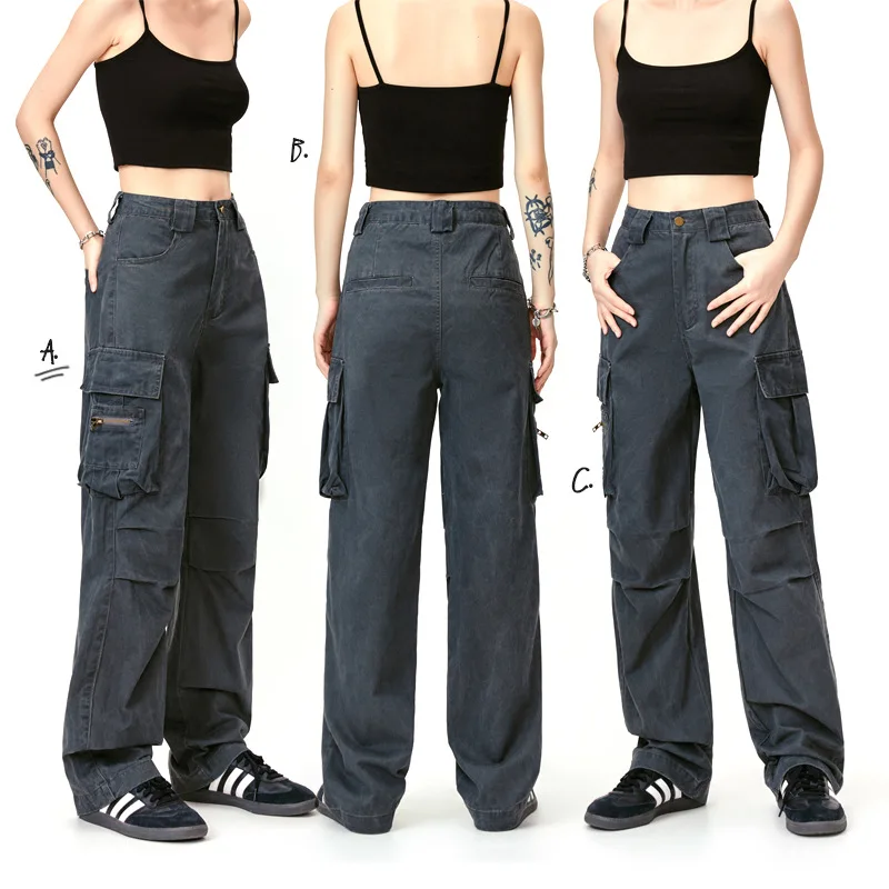 MADE EXTREME Vintage Pocket Washed Trousers Streetwear Hip Hop Cargo Pants Men