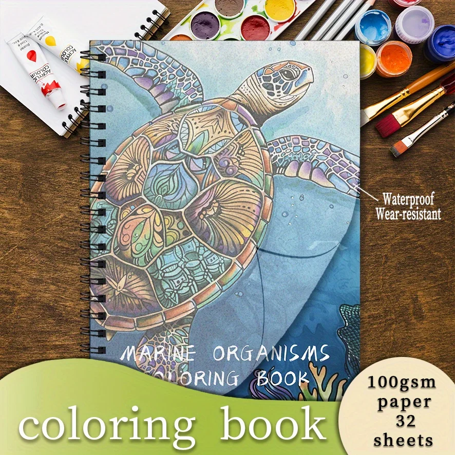 Sea Life Adult Coloring Book - 8.3x 11.2 Inch 32 Page Coloring Book - Helps Reduce Stress and Ease Emotions