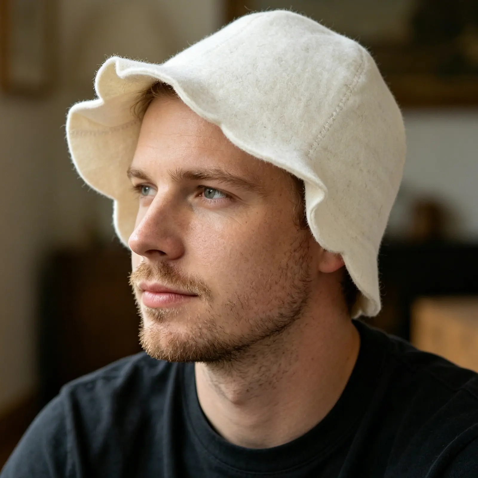 Wool Sauna Cap Hand-Stitched Felt Hat for Steam Room, Banya, Spa – Natural Insulating & Comfortable Headgear