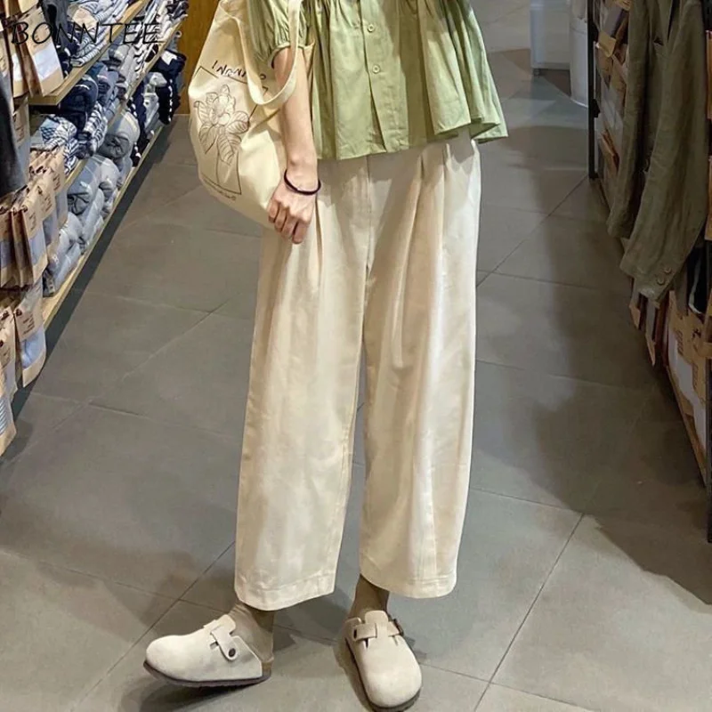 

Wide Leg White Pants Women Baggy Casual High Waist Literary Comfortable Spring Summer Ankle-length Trousers Students Fashionable