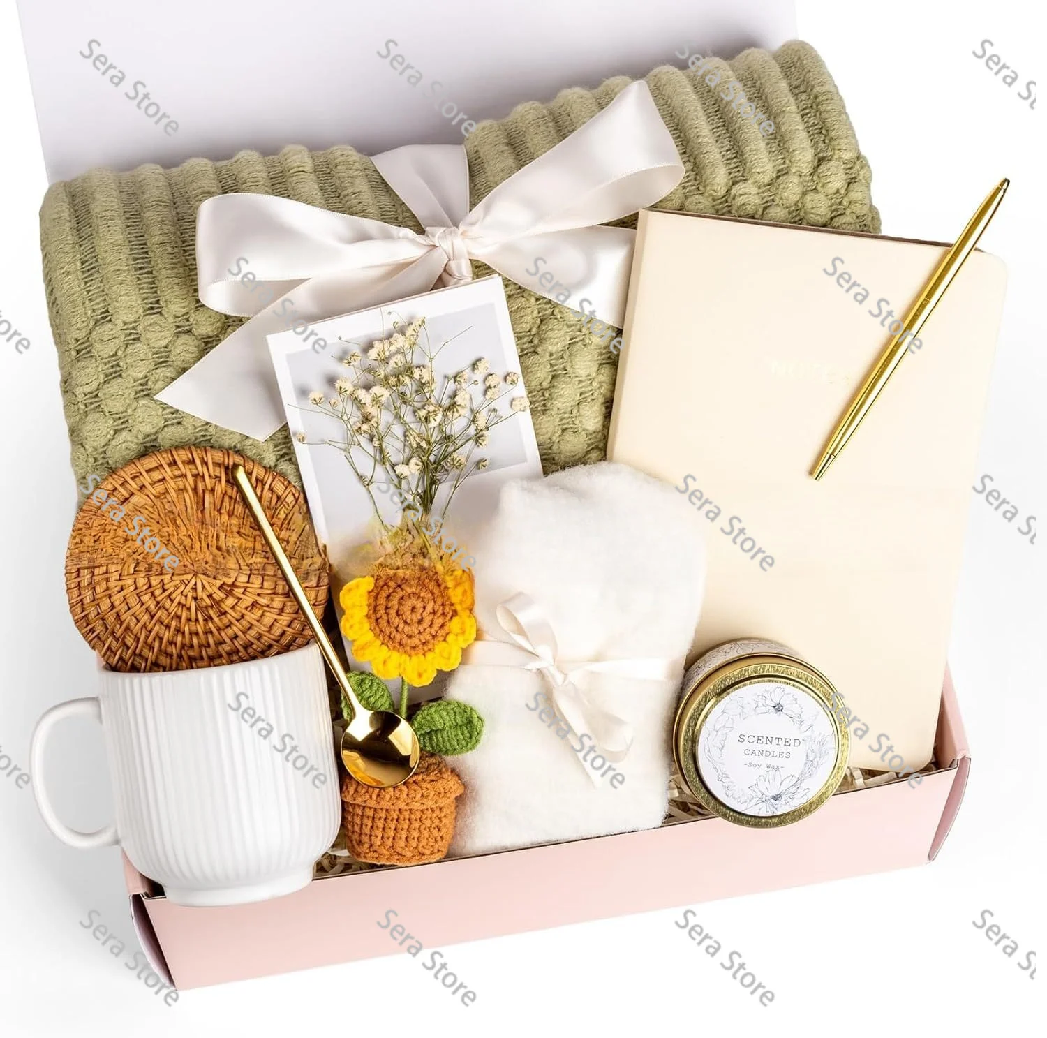 Women's Gift Set, Sunflower Potted Plant Gift Box, Includes Socks, Mug and Coaster, Mother's Day and Valentine Gift Set