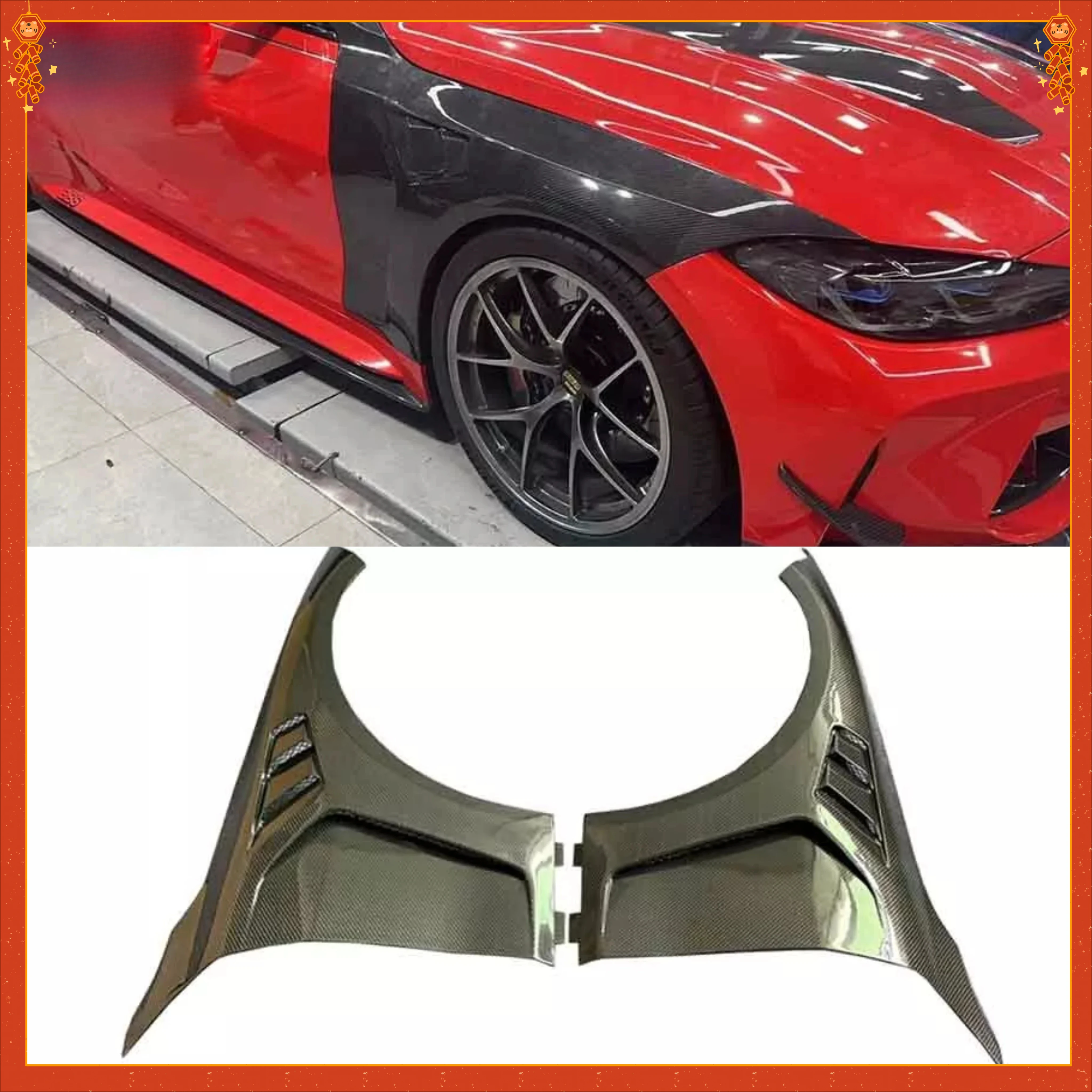 

For BMW G80 M3 G82 G83 M4Carbon Fiber Car Front Bumper Side Fender Fin Splitters Spoiler AP N style Body Kits 2021+