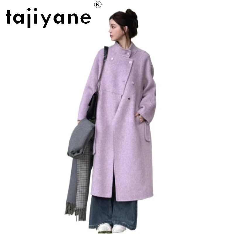 

TAJIYANE 72.1% Wool Coats for Woman High Quality Purple Long Coat Winter Clothes Sheep Shearing Jacket 2025 пальто женское