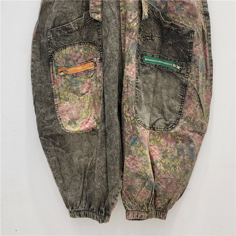 WTHTวินเทจแฟชั่นผู้หญิงSplicedพิมพ์DENIM Jumpsuitsใหม่เอวสูงแขนกุดหญิง 2025 ฤดูร้อน 1LS1472