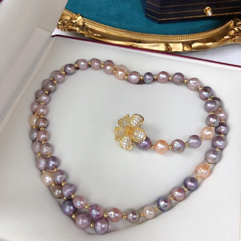 

freshwater pearl purple keshi near round 9-10mm and long necklace 70cm