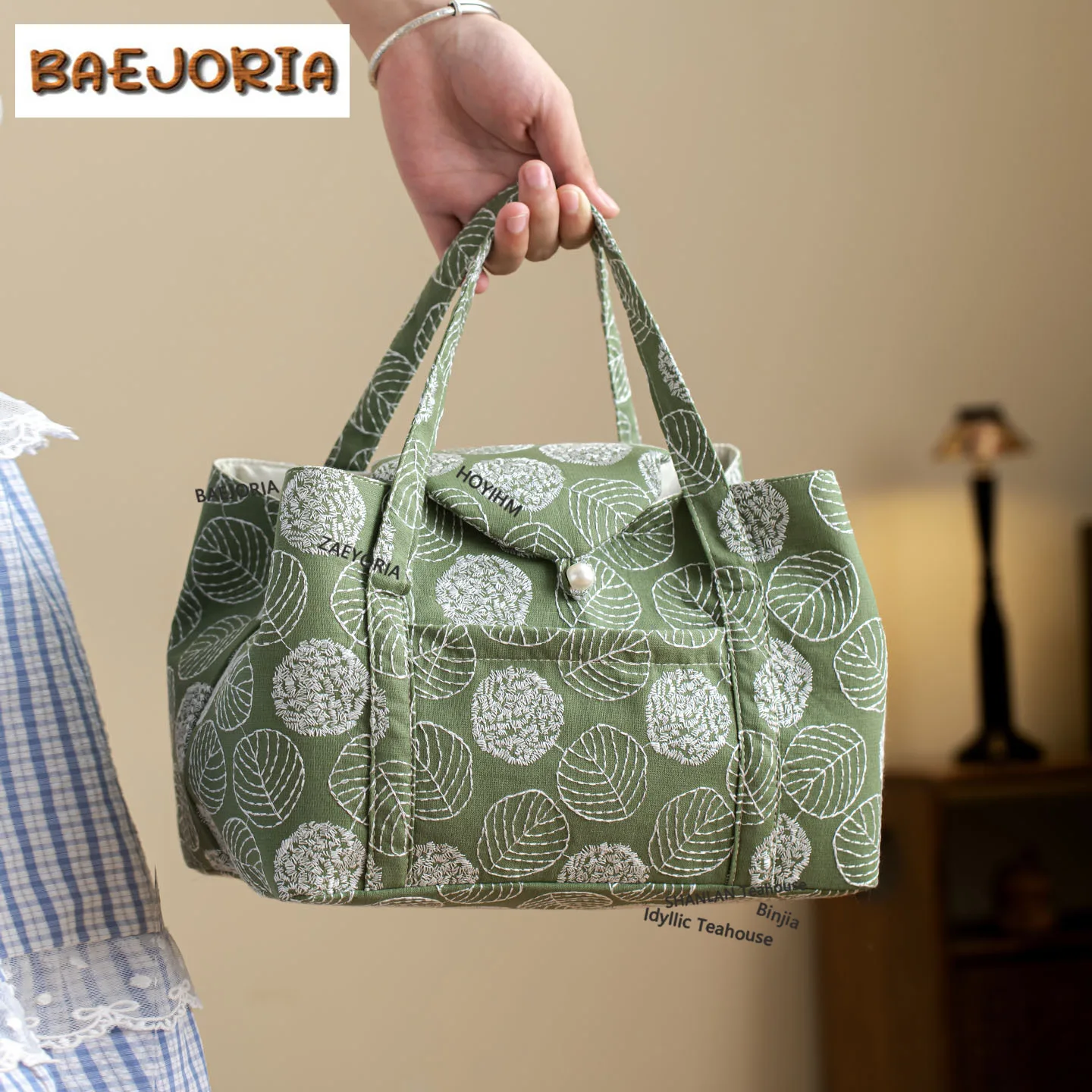 BAEJORIA Brocade Greenery Tea Cozies Retro Tea Cozy For Teapot Hand Bag Travel Tea Set Bag Chinese Tea Set Supplies Ornaments