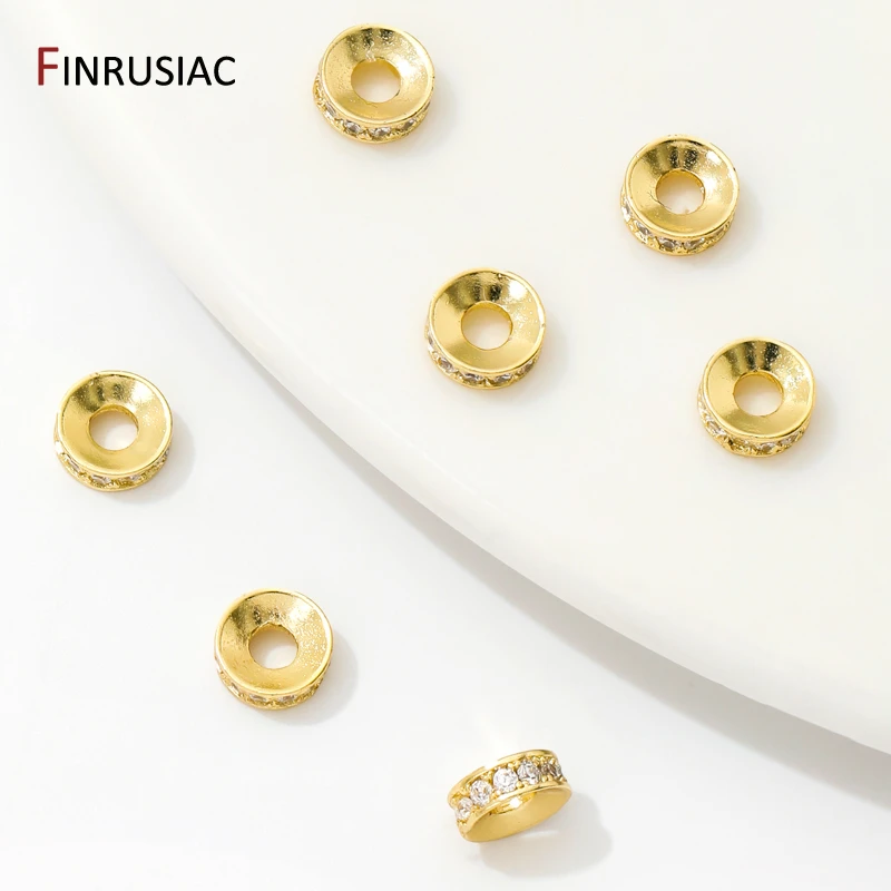 18K Gold Plated Brass Round Inlaid Zircon Spacer Beads,Flat Beads Separator For Jewelry Making DIY Accessories image 4