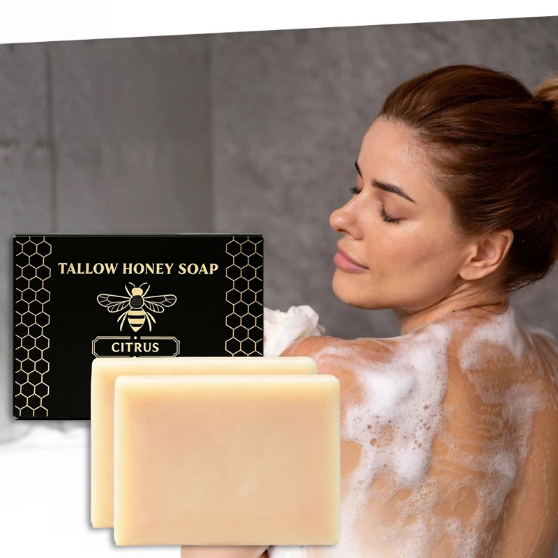 Natural Beef Tallow Honey Soap Moisturizing Nourishing Skin Gentle Deep Cleansing Rich Foam For Face & Body Daily Bath Cleanser