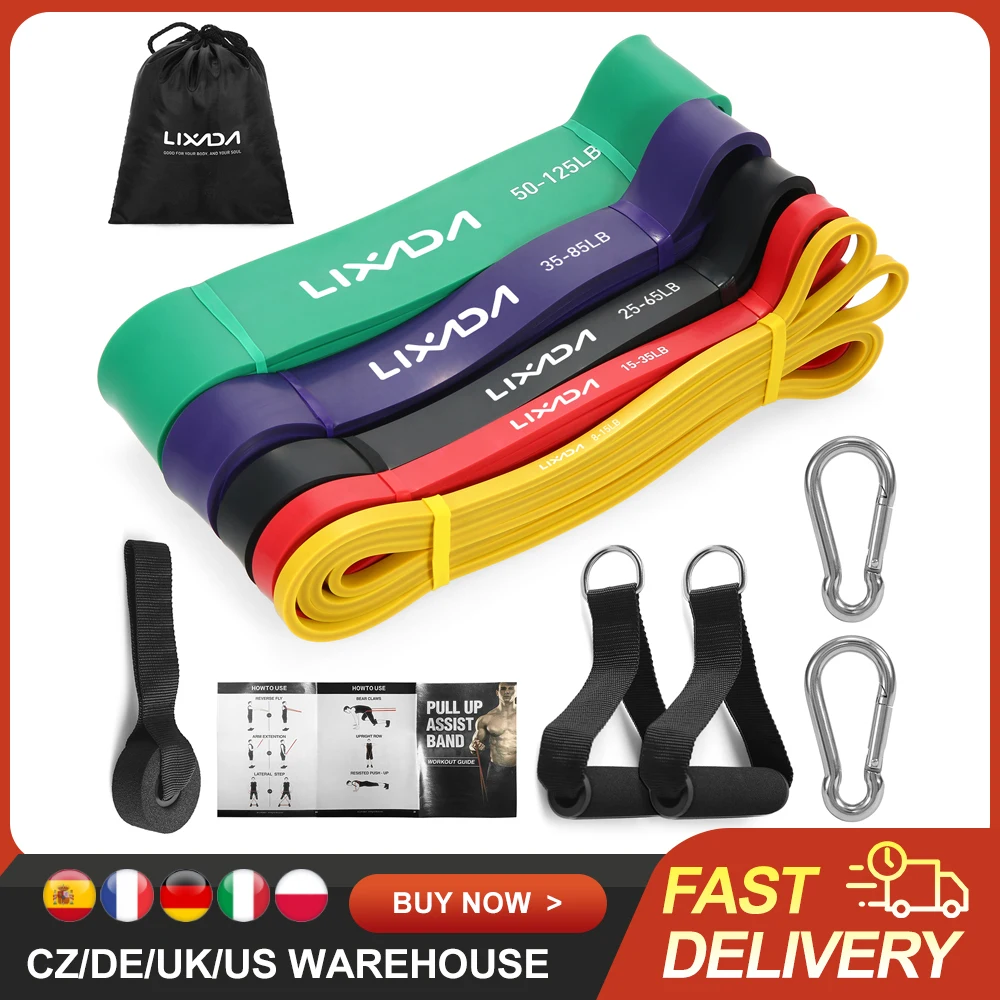 Lixada 5 Packs Pull Up Assist Bands Set Resistance Loop Bands Powerlifting Workout Exercise Stretch Bands with Door Anchor Foam