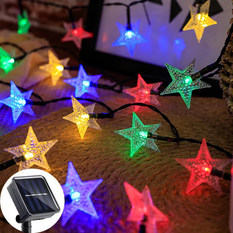 

Гирлянды на солнечной энергии, 20/50/100 светодиодов, уличные солнечные светодиодные гирлянды со звездами для рождественского патио, двора, свадебного украшения сада