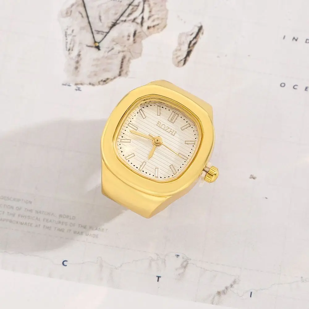 الإبداعية قابل للتعديل البنصر ووتش البسيطة مربع زوجين حلقة ووتش سبيكة خمر كوارتز ساعة الرجال النساء
