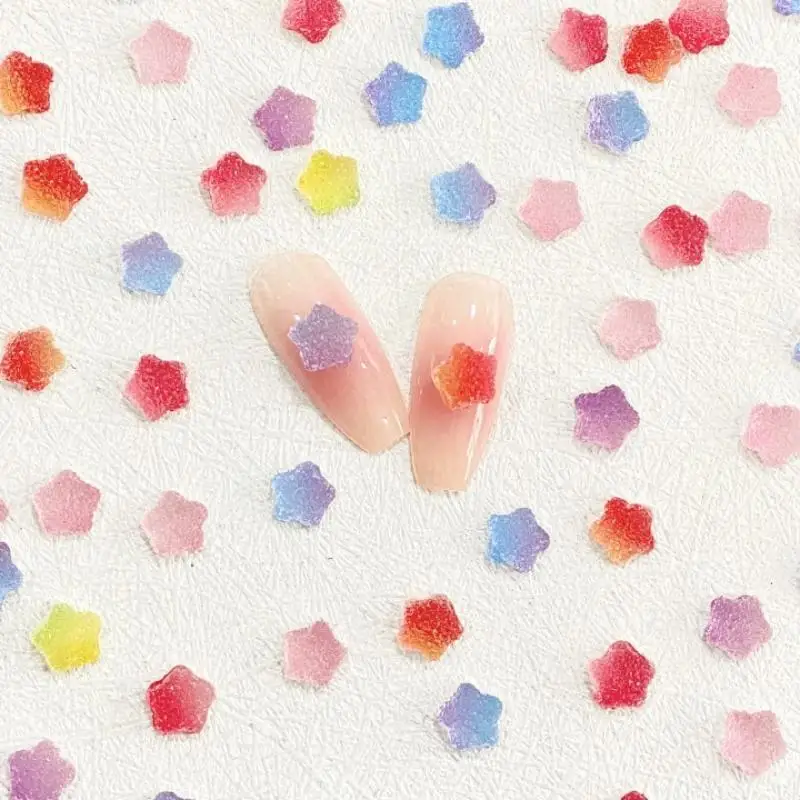 50PCS Mini Colored Gummy Star Nail Charms Frosted Pentagram Nail Art Decoration for Handmade DIY Manicure Accessories