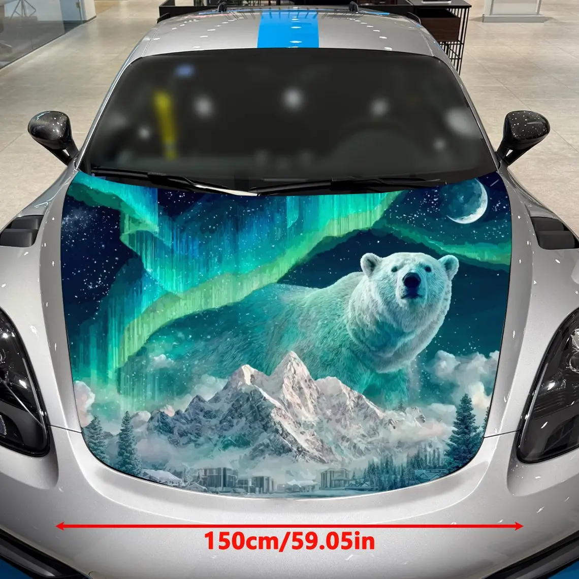 Aurora Polar Bear Car Hood Sticker, Roll Packaging, Fashionable Design, Suitable For Most Vehicles, Engine Hood Protective Film,