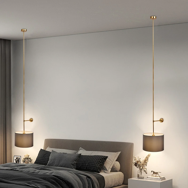 Modern Simple Cloth Lampshade Long Wall Lamp Ceiling Hanging Wall Lights for Bedroom Apartment Hotel