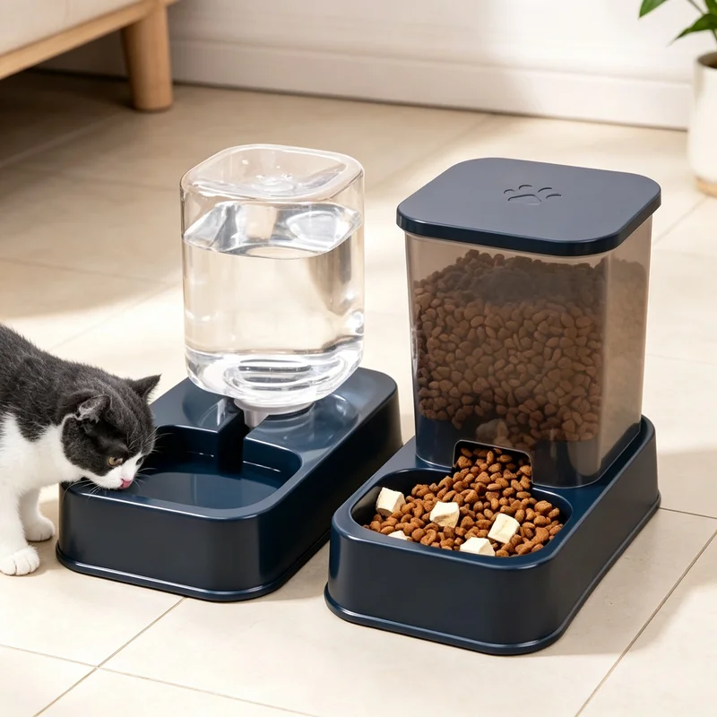 Automatic Cat Dog Feeder & Waterer Set, Smart Portion Control Pet Food Bowl, Battery Free