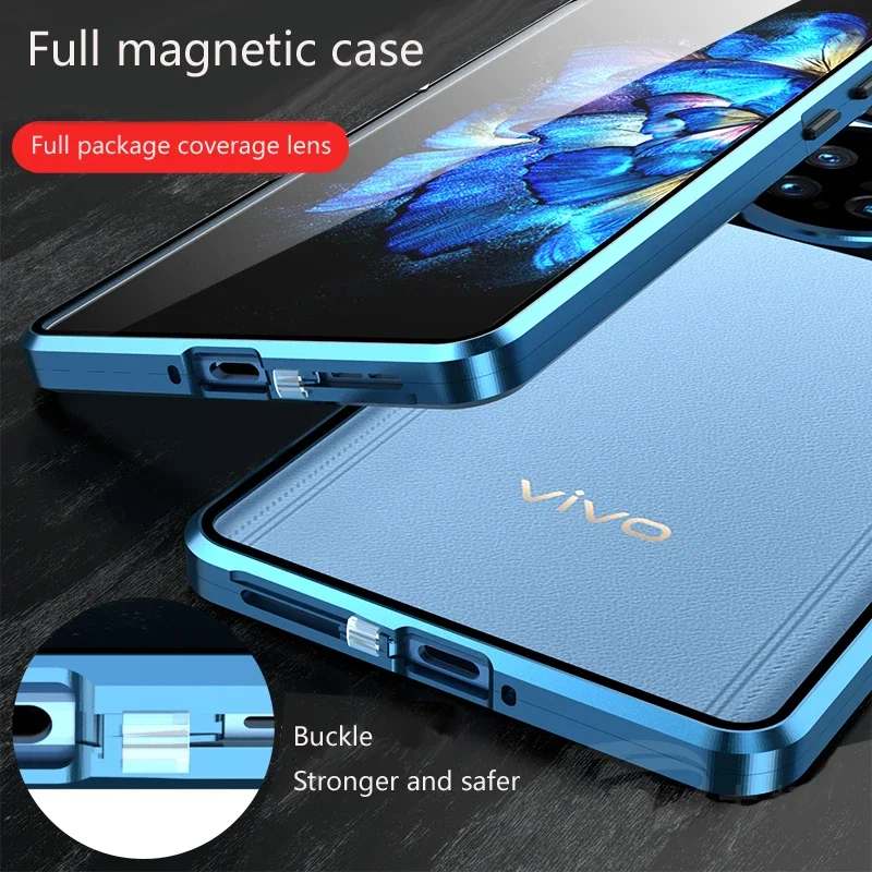 Phone Shell Metal Double Sided Glass Snap Lock Case 360 Full Protection Cover For Vivo X100 X90 X80 Pro Lens Phone Cases Cover