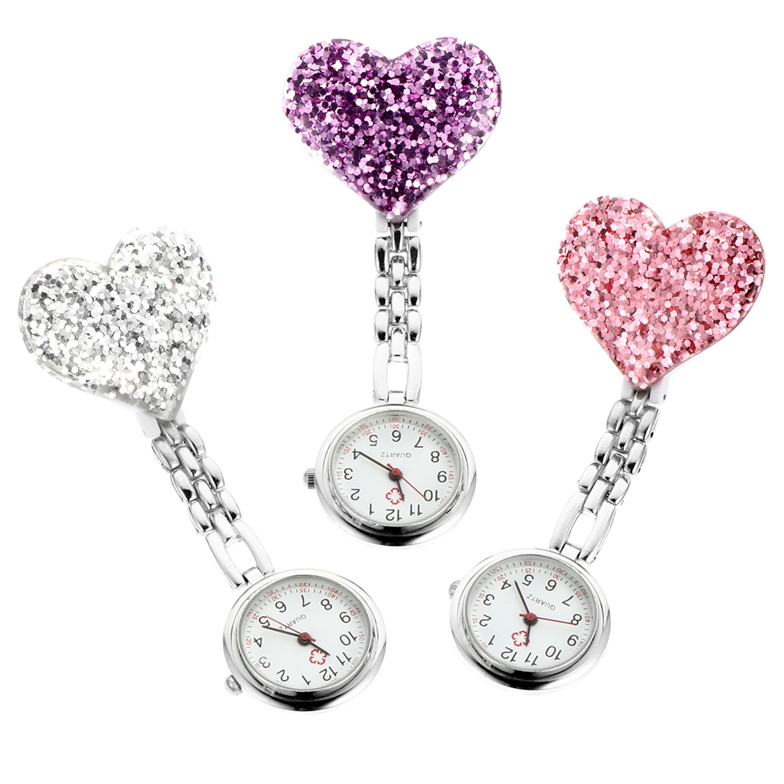 

3Pcs Nurses Hanging Watch Portable Pocket Quartz Watches Women Nurse Fob Timepiece Love Shape Accessories Gift Idea